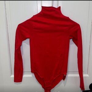 Skims Essentials Red Long Sleeve Bodysuit - S/M